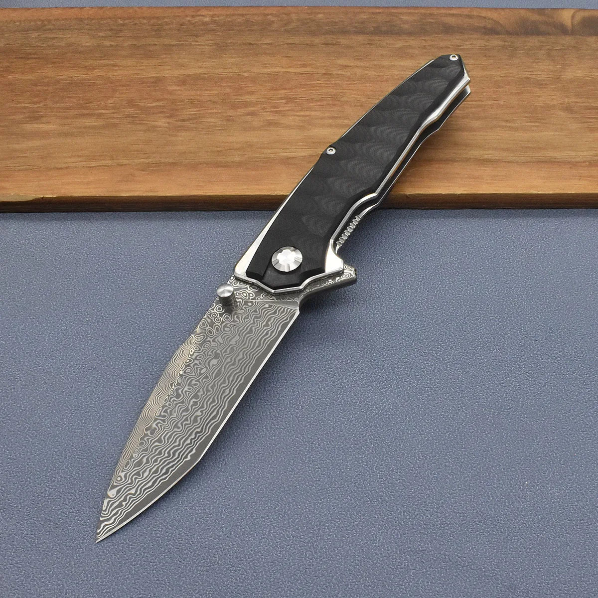 Blackdragon Damascus Steel Folding Pocket Knife With G10 Handle