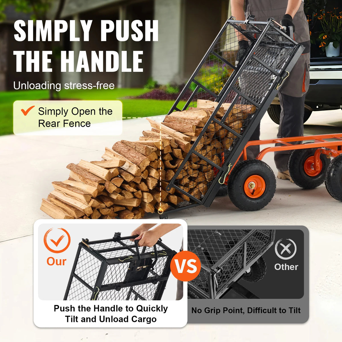 SucceBuy Garden Cart Sturdy Metal Utility Wagon With Dump Capacity