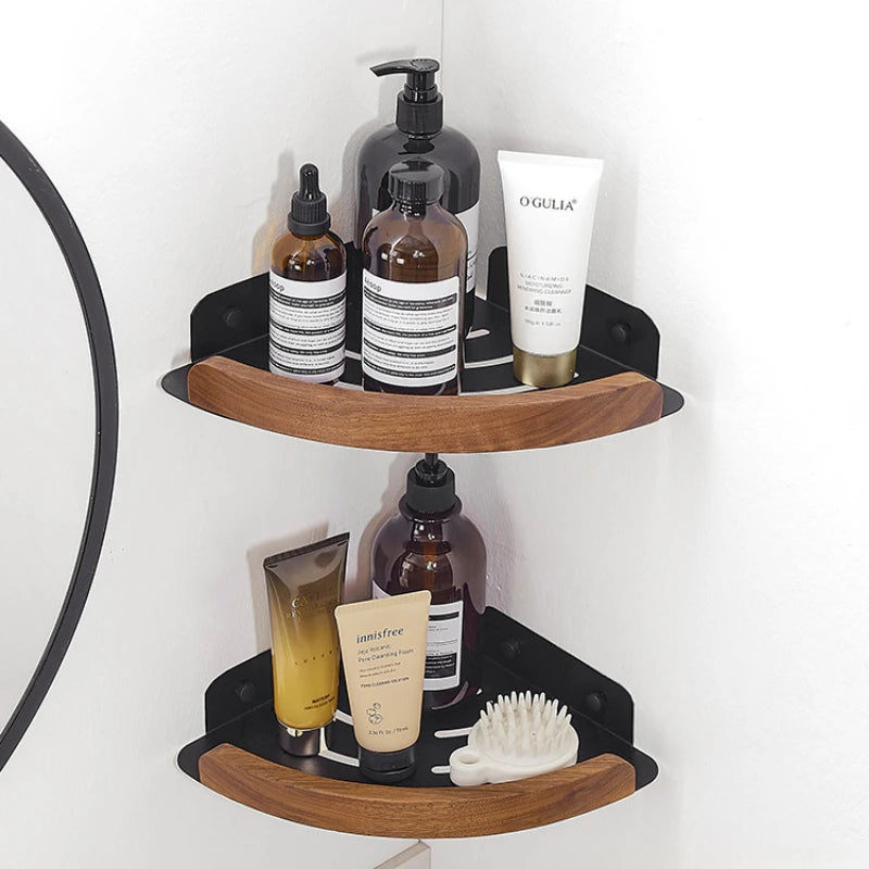 Walnut Wall Mounted Towel Rack And Bath Storage Organizer