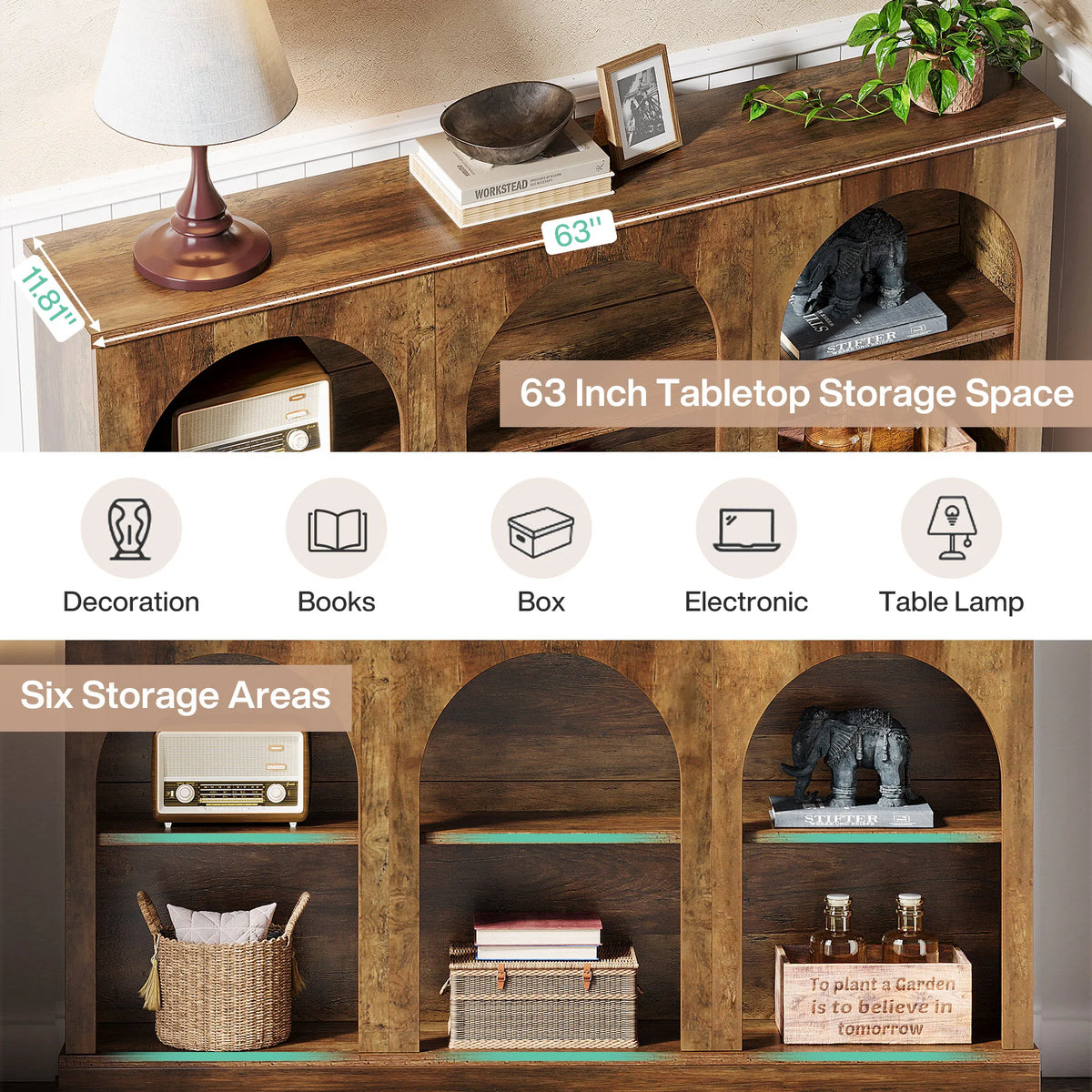 Tribesigns Farmhouse Console Table, 63-Inch Long Entryway Table with 3 Tier Storage, Wooden Rectangular Sofa Table