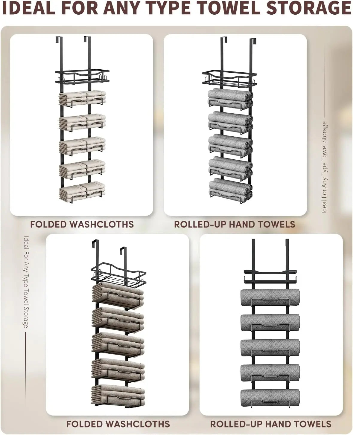 XIUWO 6-Tier No-Drill Over-the-Door Towel Rack for Small Bathrooms