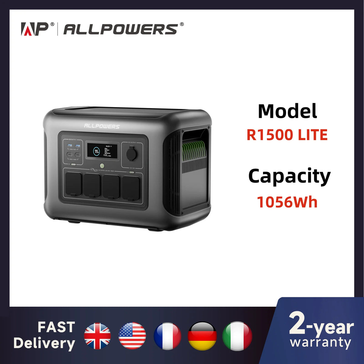 Allpowers R1500 Lite Portable Power Station 1056Wh LiFePO4 Battery