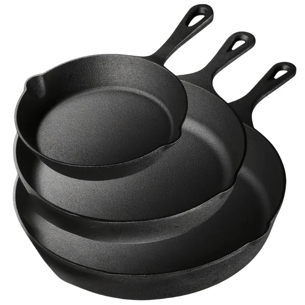 AEDG Cast Iron Skillet Set Three Piece Pre Seasoned Pans