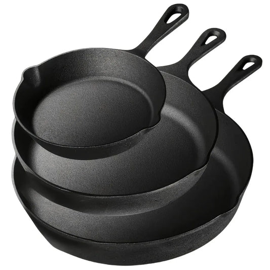 AEDG Cast Iron Skillet Set Three Piece Pre Seasoned Pans