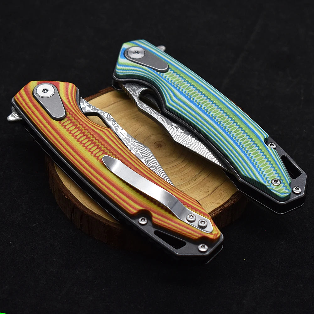 Blackdragon Damascus Steel Folding Pocket Knife With G10 Handle