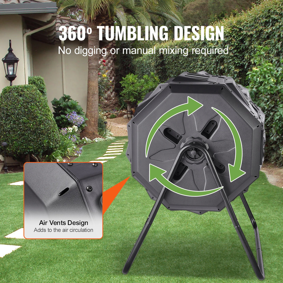 SucceBuy Dual Chamber Composting Tumbler For Garden