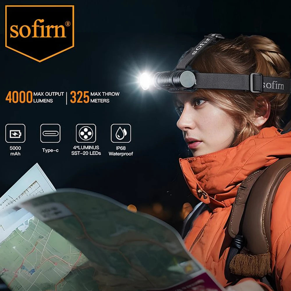 Sofirn HS41 Headlamp USB C Rechargeable 4000lm SST20 LED