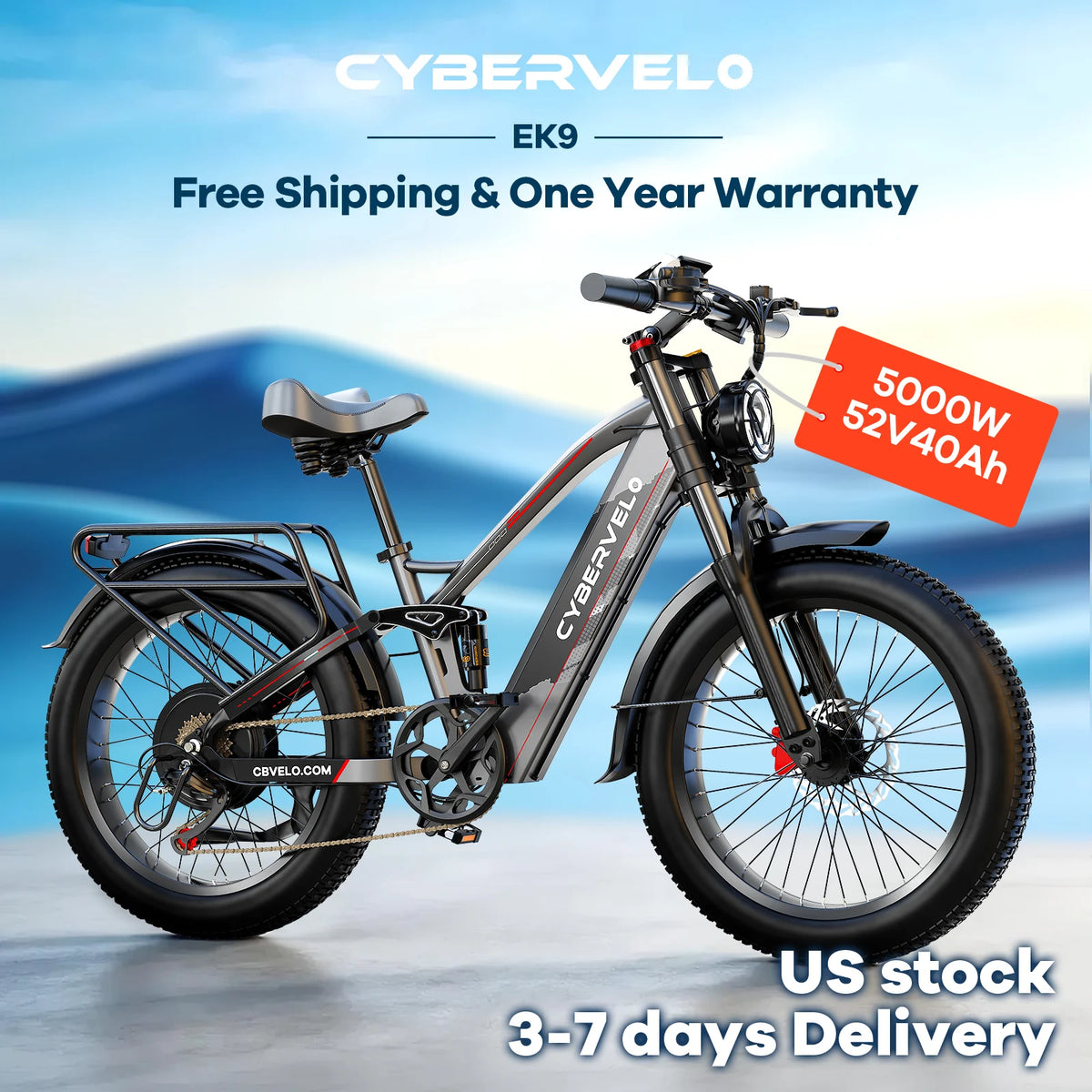 Cybervelo 5000W Peak Fat Tire Electric Bike Mountain Commuter