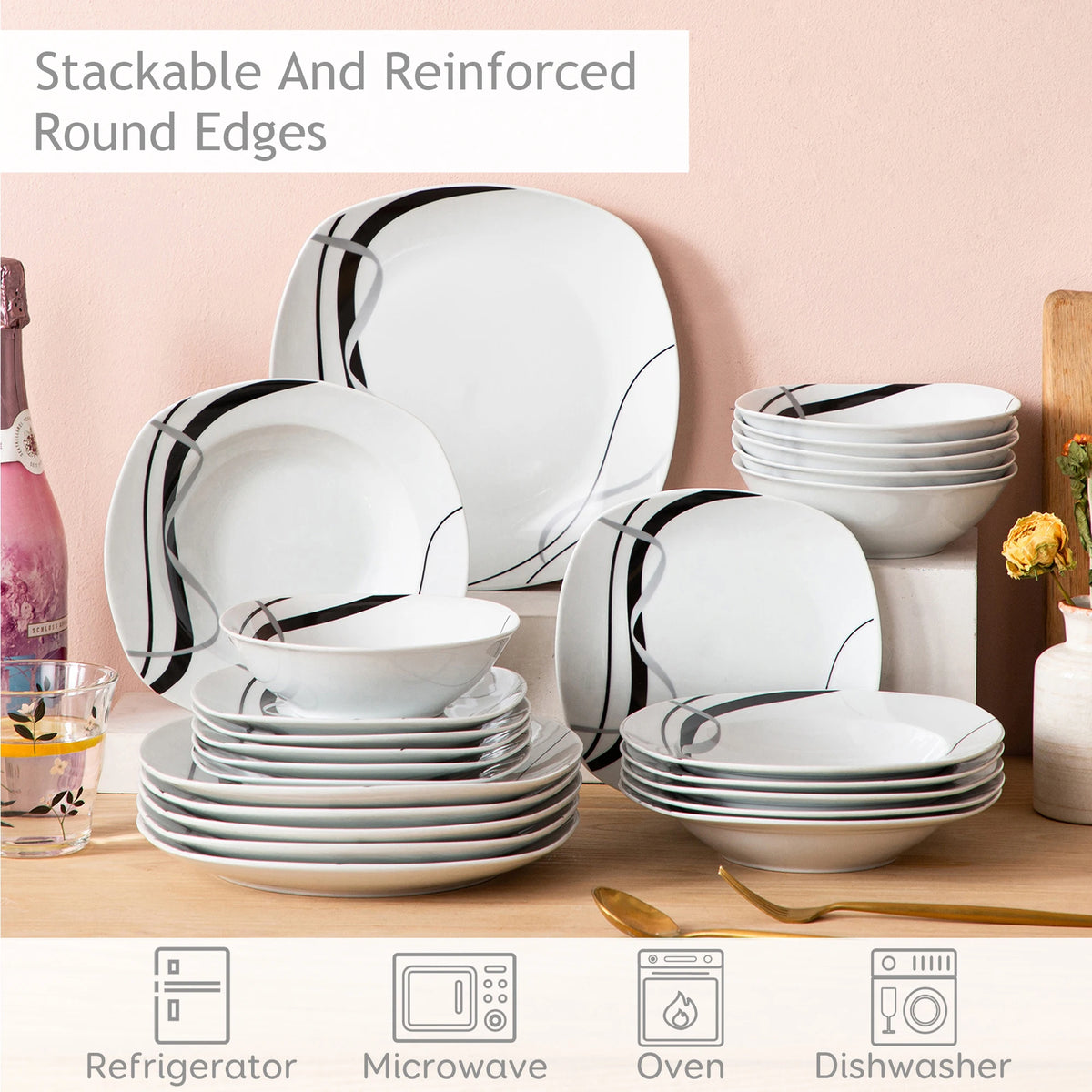 Malacasa Fiona Ceramic Striped Porcelain Dinner Set