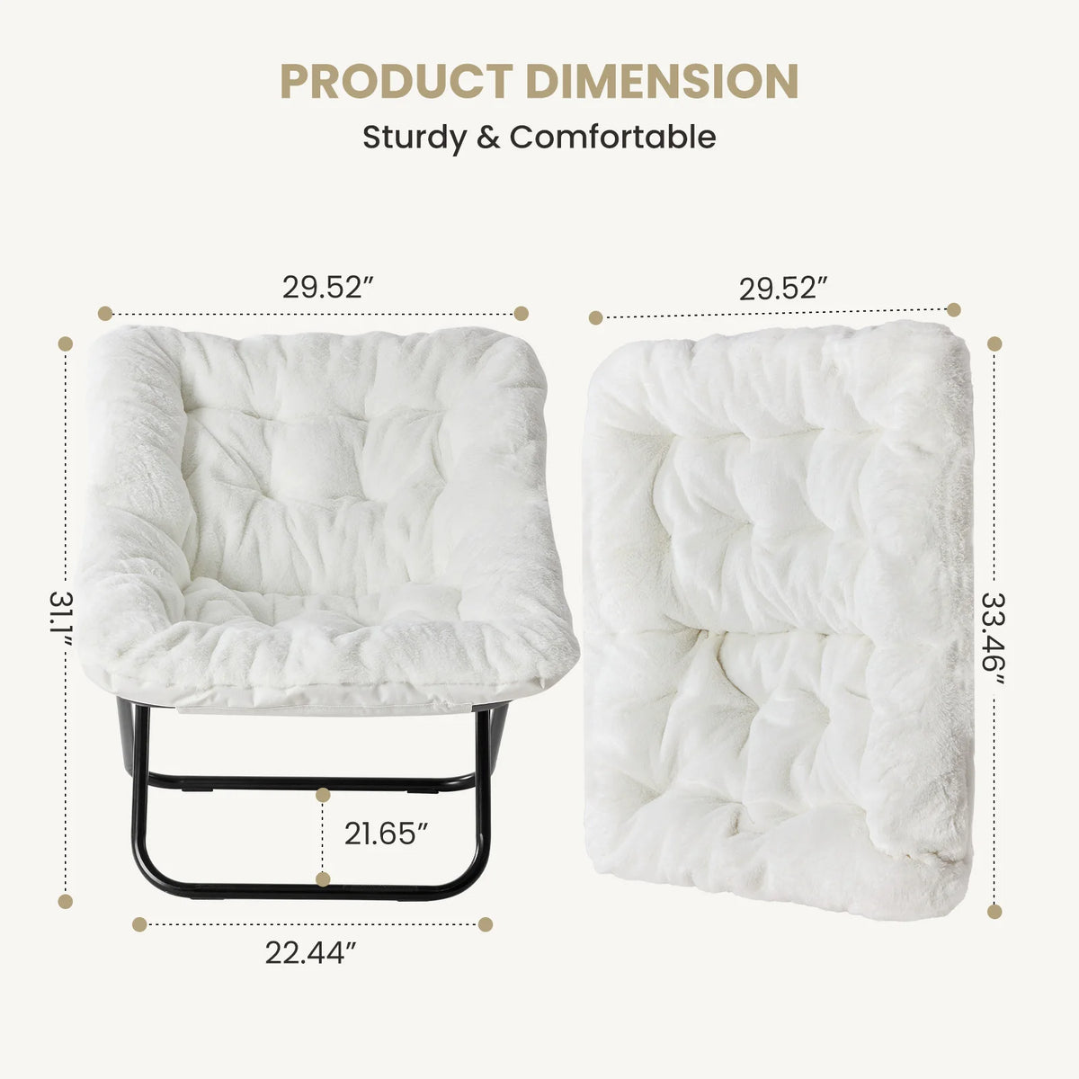 JHK Cozy Saucer Chair With Soft Faux Fur Folding Metal Frame