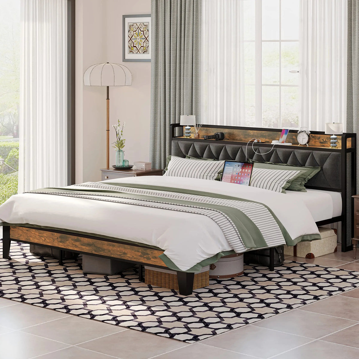 Anctor Bed Frames With Storage Headboard And Outlets No Box Springs