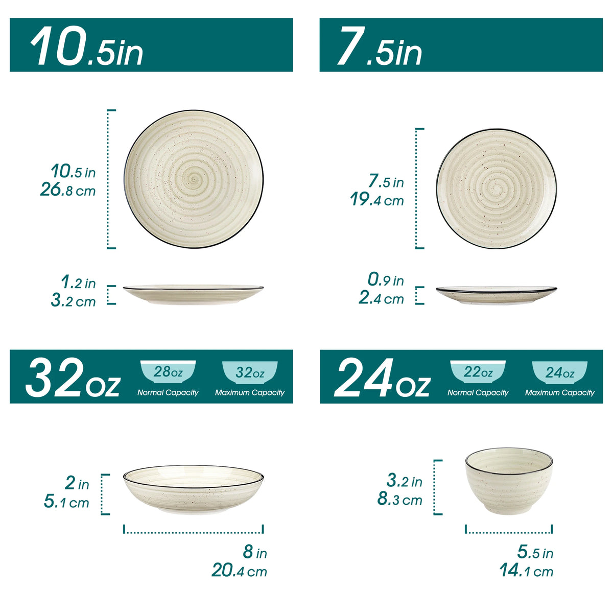 Malacasa Bonbon Ceramic Dinnerware Set 24 Piece Service With Plates