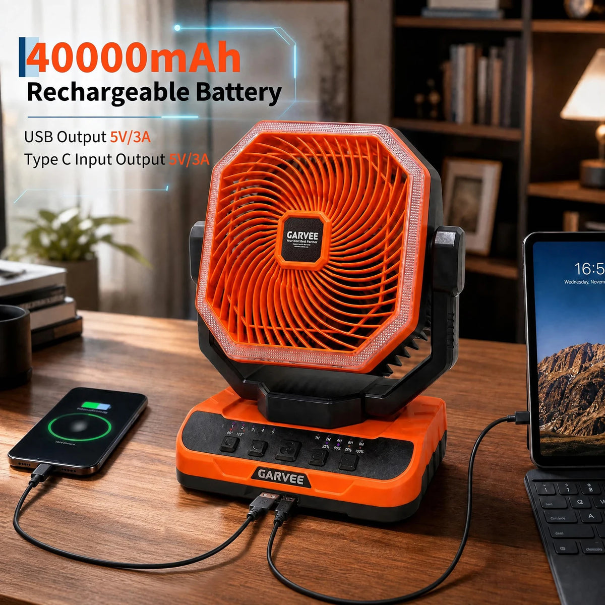HiMISS 40000mAh Portable Camping Fan With 5 Speeds Remote Light
