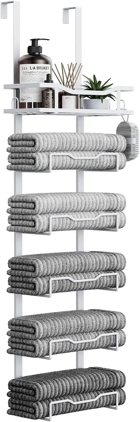 XIUWO 6-Tier No-Drill Over-the-Door Towel Rack for Small Bathrooms
