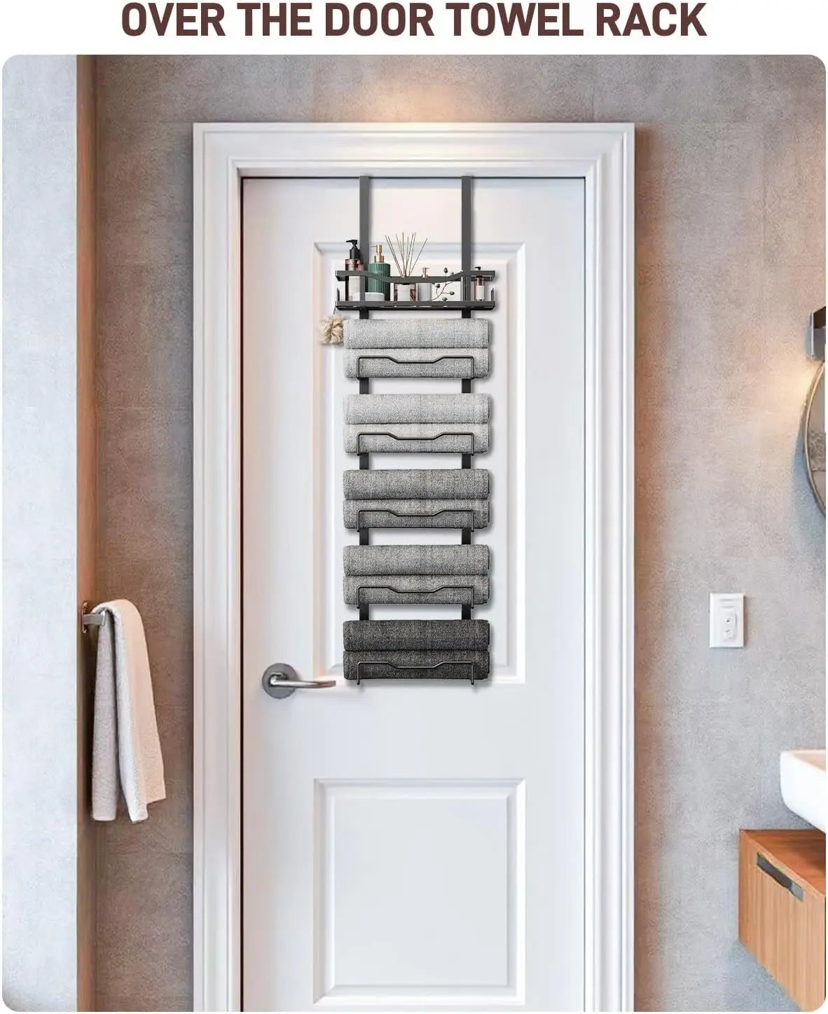 XIUWO 6-Tier No-Drill Over-the-Door Towel Rack for Small Bathrooms
